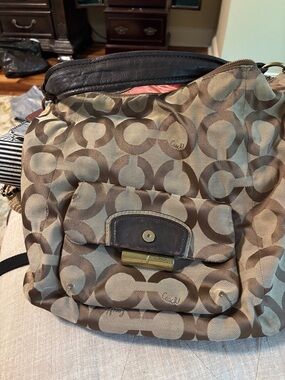 Coach Tan and Brown Signature Canvas Shoulder Bag